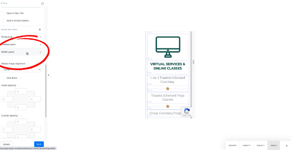 how to edit mobile layout on kajabi website