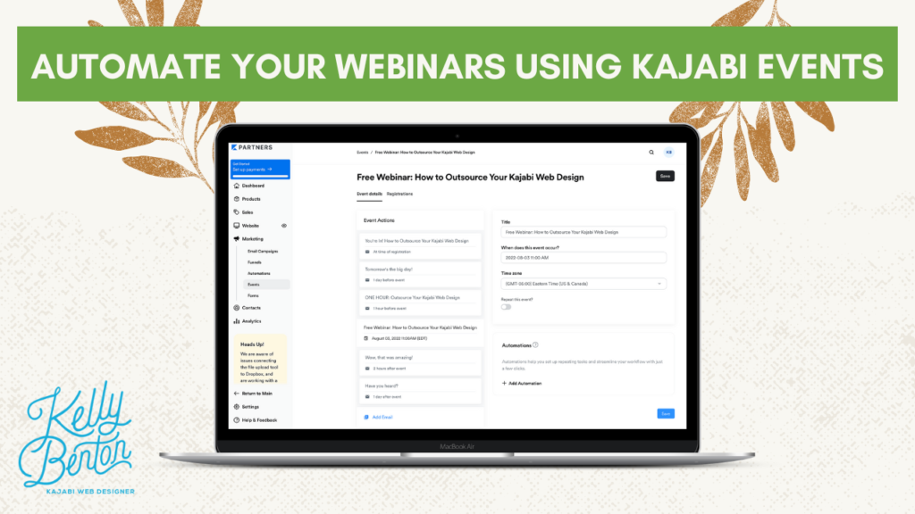automate your live webinars using kajabi events