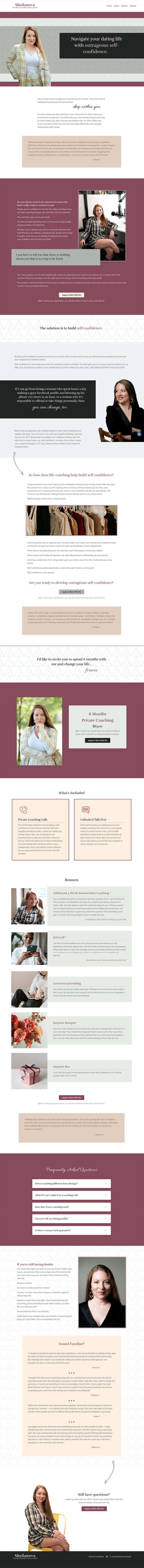 Sheilanova Dating Coach homepage design in Kajabi